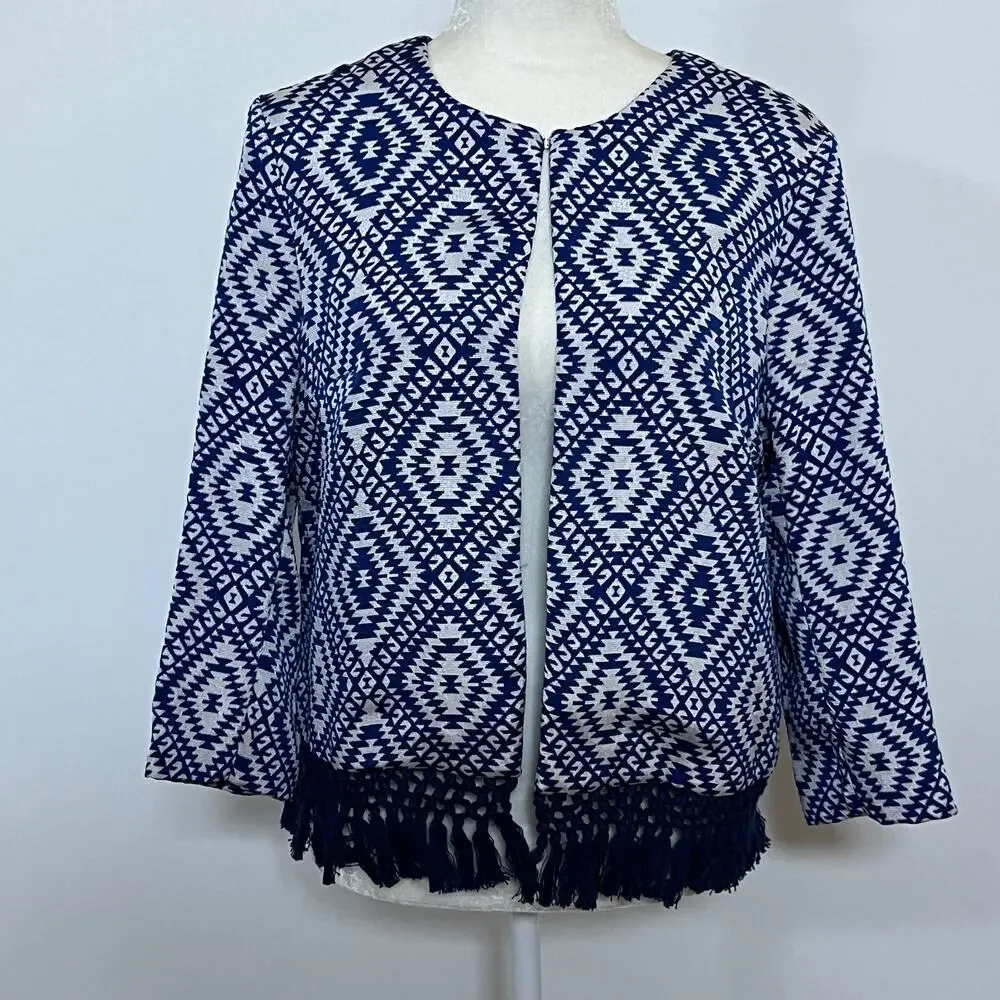 J. McLaughlin Rialto Jacquard Fringe Crop Jacket M NWT